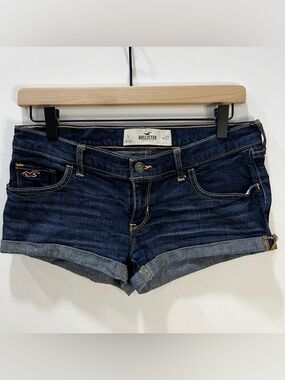 Hollister Women's Dark Blue Rolled Cuff Denim Shorts